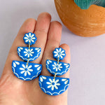 Load image into Gallery viewer, Talavera Dangle Earrings in Cobalt &amp; White
