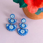 Load image into Gallery viewer, Talavera Dangle Earrings in Cobalt &amp; White
