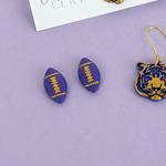 Load image into Gallery viewer, Purple &amp; Gold Football Stud Earrings
