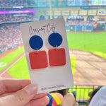 Load image into Gallery viewer, Leah Earrings in Navy + Orange
