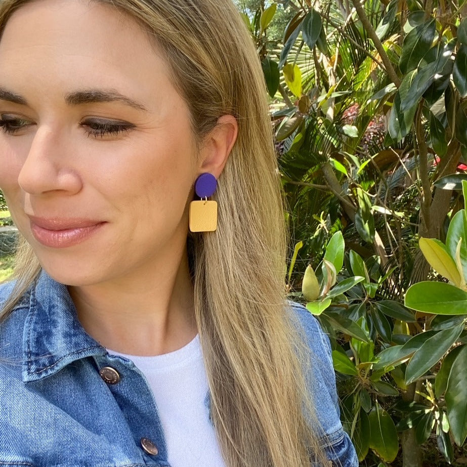 Leah Earrings in Purple + Gold