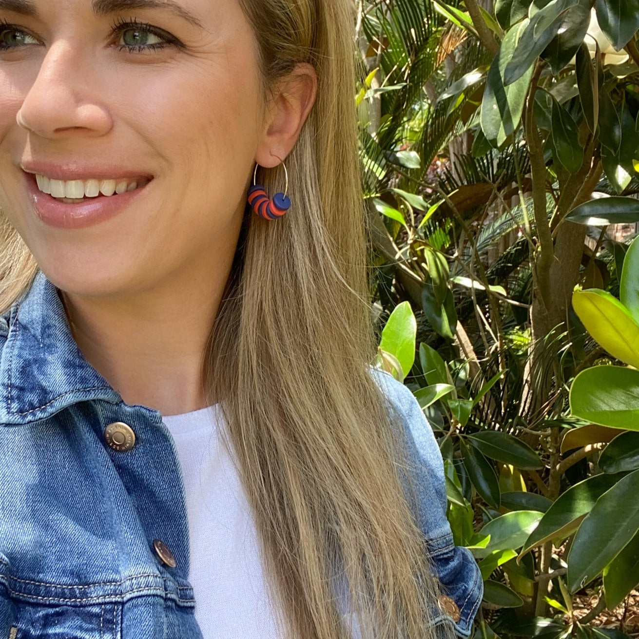 Navy + Orange Beaded Hoop Earrings