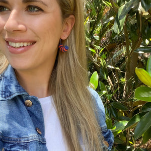 Navy + Orange Beaded Hoop Earrings