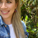 Load image into Gallery viewer, Navy + Orange Beaded Hoop Earrings

