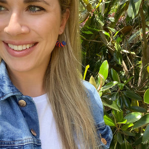 Navy + Orange Beaded Hoop Earrings