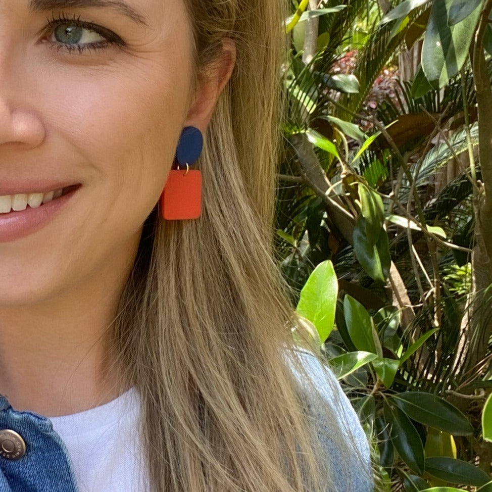Leah Earrings in Navy + Orange