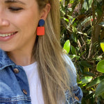 Load image into Gallery viewer, Leah Earrings in Navy + Orange
