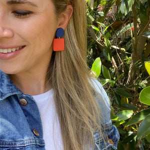 Leah Earrings in Navy + Orange