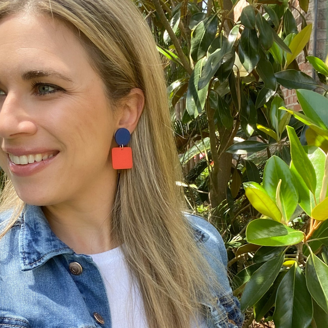 Leah Earrings in Navy + Orange