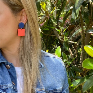 Leah Earrings in Navy + Orange