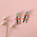 Load image into Gallery viewer, Rita Earrings in Plaid+Dots Abstract
