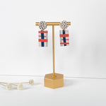 Load image into Gallery viewer, Rita Earrings in Plaid+Dots Abstract
