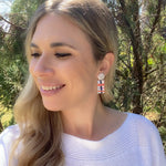 Load image into Gallery viewer, Rita Earrings in Plaid+Dots Abstract
