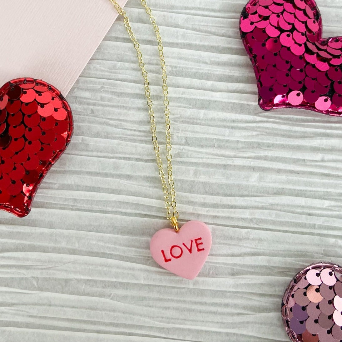 Conversation Heart Necklace - LOVE in Pink