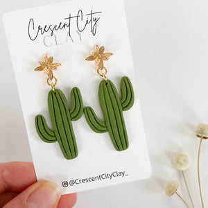 Cactus Earrings with Gold-Filled Flower Post