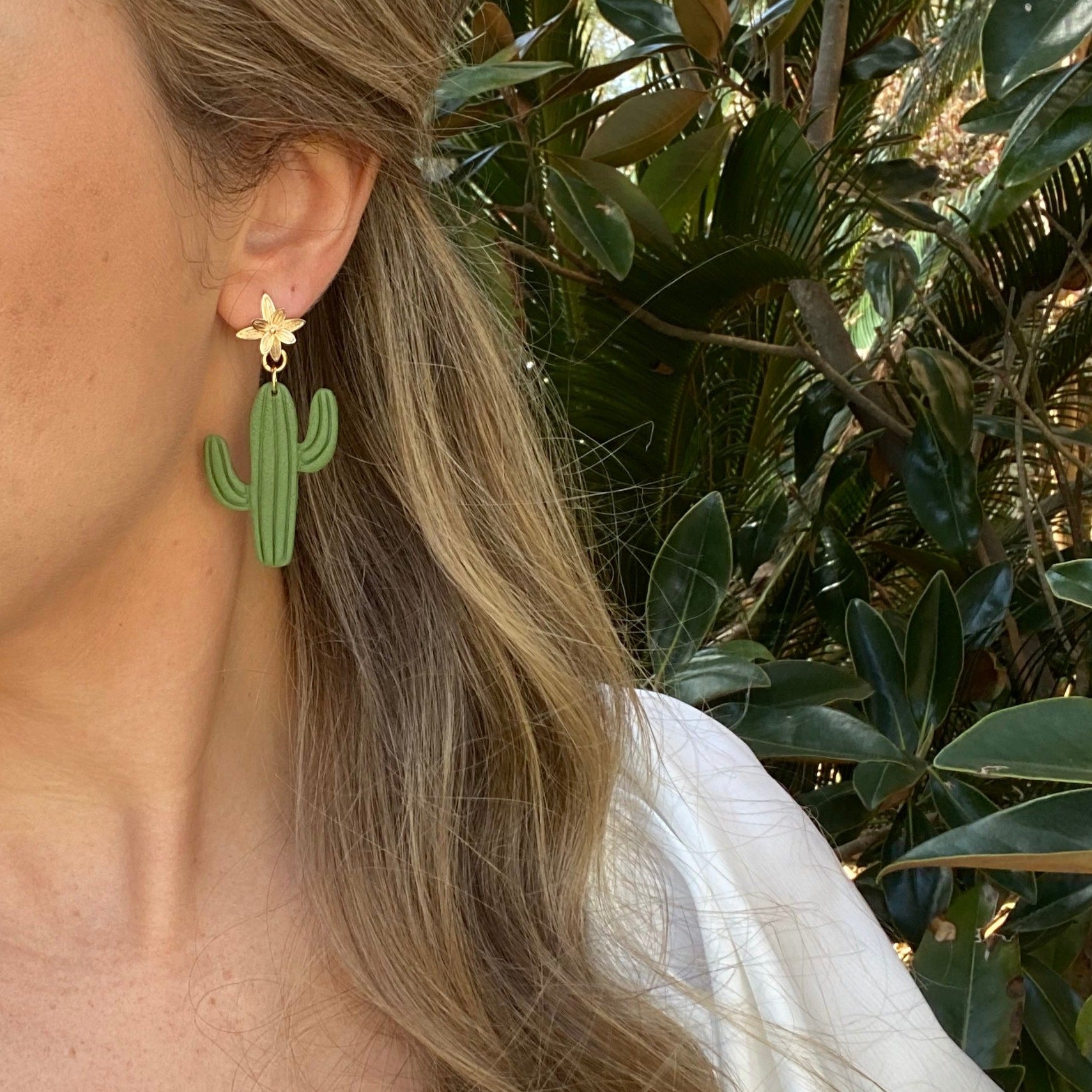 Cactus Earrings with Gold-Filled Flower Post