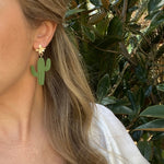 Load image into Gallery viewer, Cactus Earrings with Gold-Filled Flower Post
