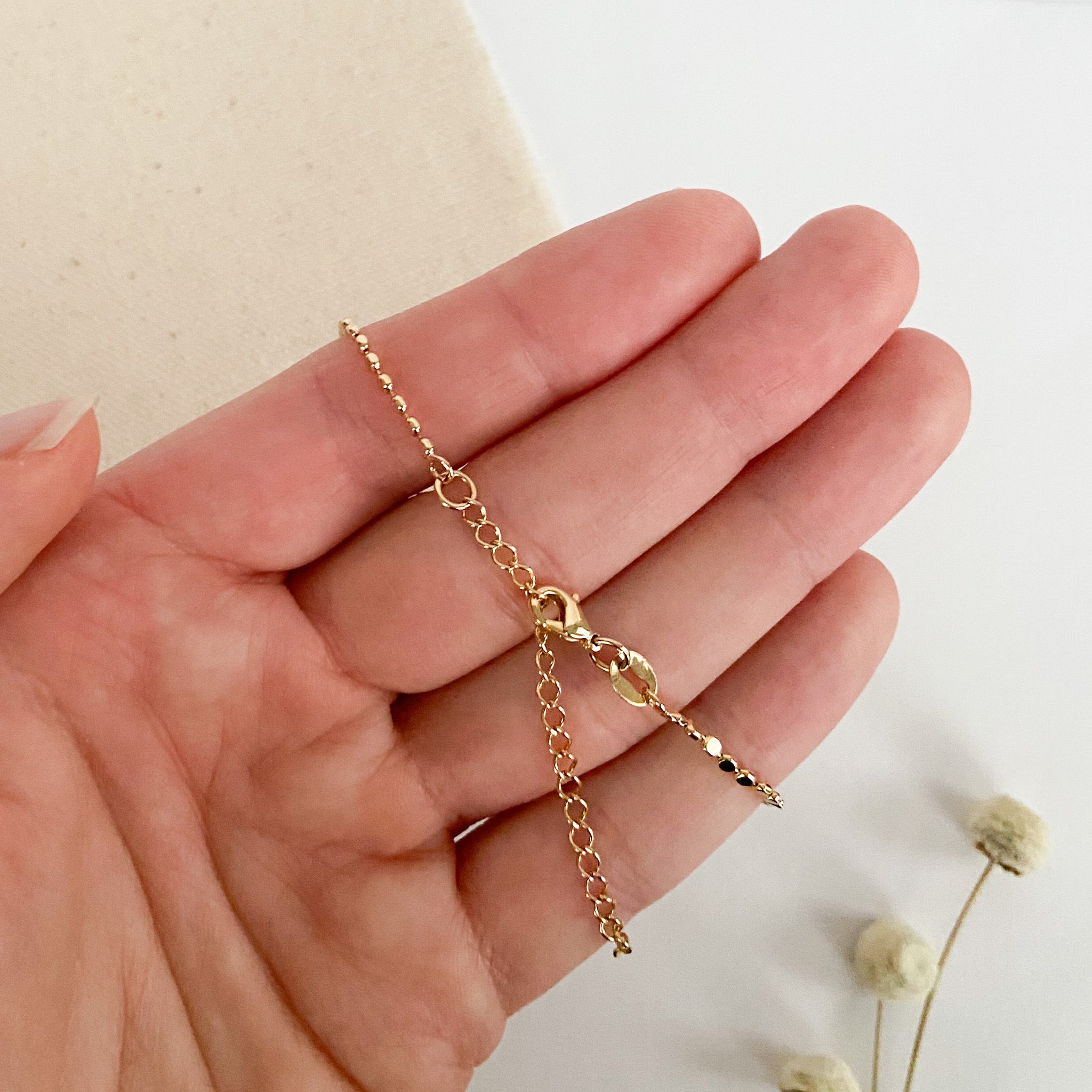 18k Gold Filled Flat Beaded Necklace